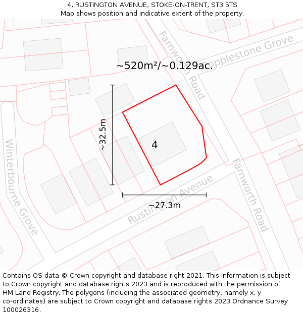 4, RUSTINGTON AVENUE, STOKE-ON-TRENT, ST3 5TS: Plot and title map