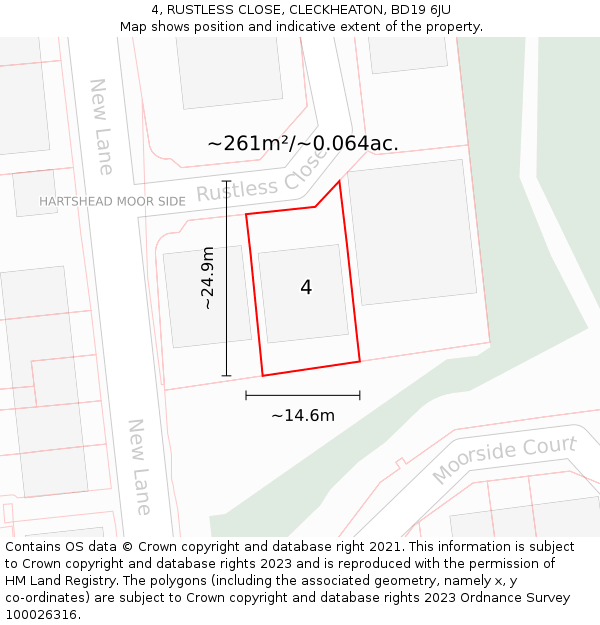 4, RUSTLESS CLOSE, CLECKHEATON, BD19 6JU: Plot and title map