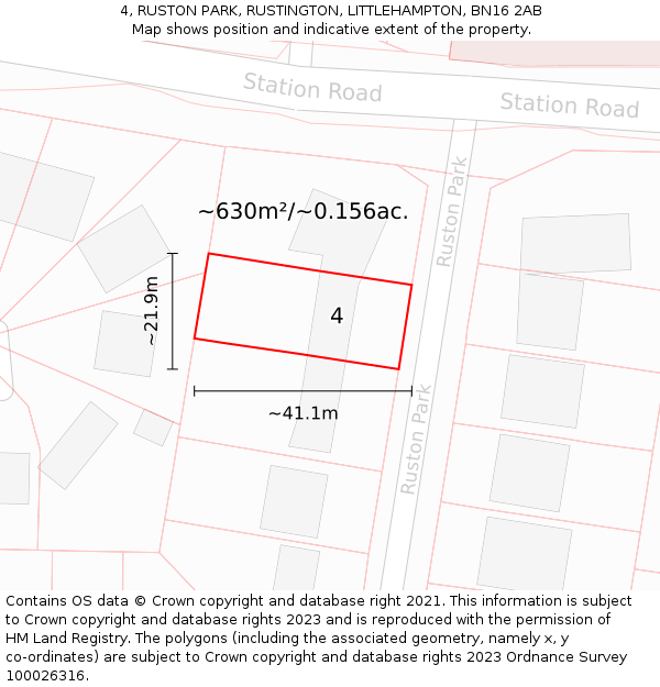 4, RUSTON PARK, RUSTINGTON, LITTLEHAMPTON, BN16 2AB: Plot and title map