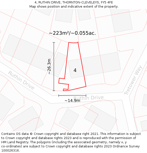 4, RUTHIN DRIVE, THORNTON-CLEVELEYS, FY5 4FE: Plot and title map