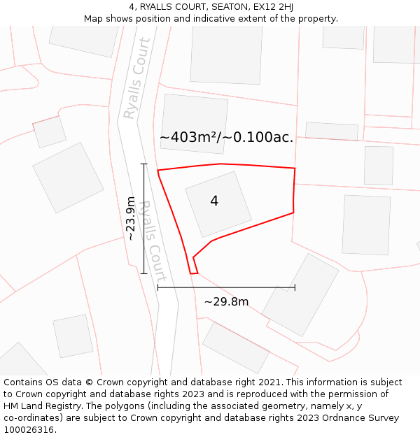 4, RYALLS COURT, SEATON, EX12 2HJ: Plot and title map