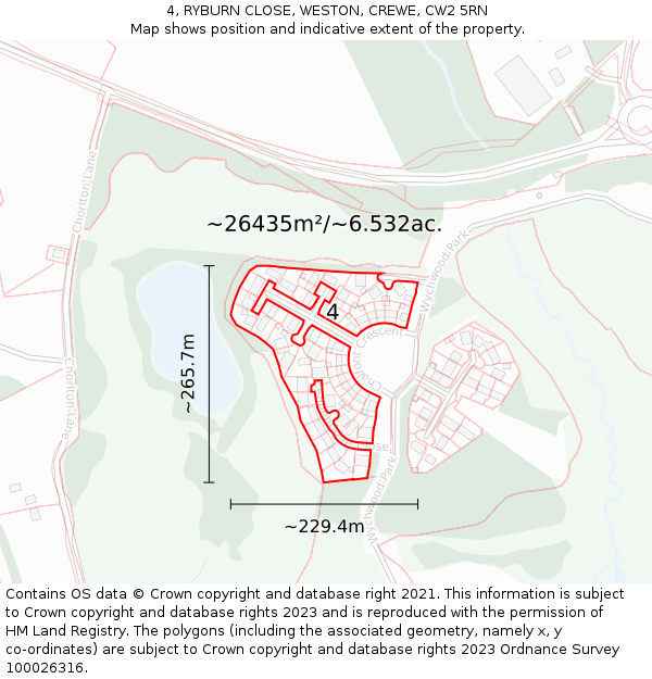 4, RYBURN CLOSE, WESTON, CREWE, CW2 5RN: Plot and title map