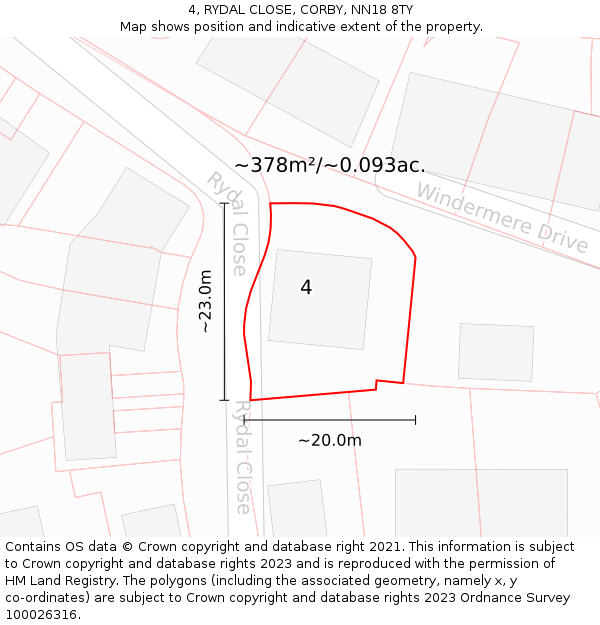 4, RYDAL CLOSE, CORBY, NN18 8TY: Plot and title map