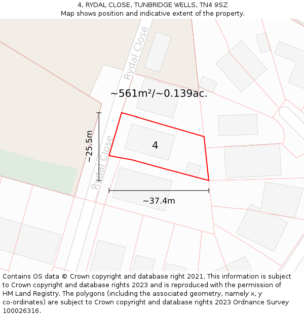 4, RYDAL CLOSE, TUNBRIDGE WELLS, TN4 9SZ: Plot and title map