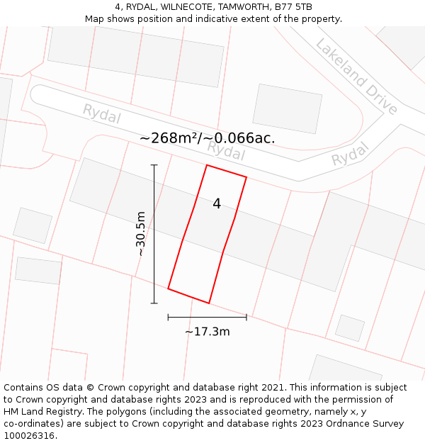 4, RYDAL, WILNECOTE, TAMWORTH, B77 5TB: Plot and title map