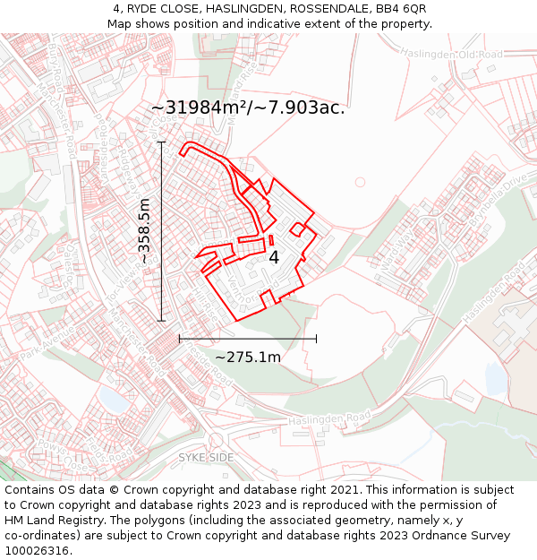 4, RYDE CLOSE, HASLINGDEN, ROSSENDALE, BB4 6QR: Plot and title map