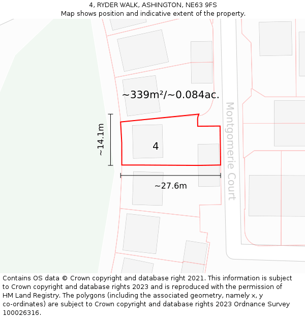 4, RYDER WALK, ASHINGTON, NE63 9FS: Plot and title map