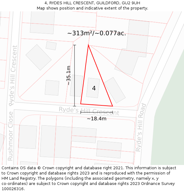 4, RYDES HILL CRESCENT, GUILDFORD, GU2 9UH: Plot and title map