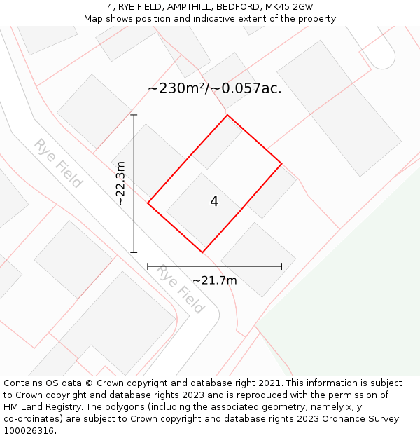 4, RYE FIELD, AMPTHILL, BEDFORD, MK45 2GW: Plot and title map