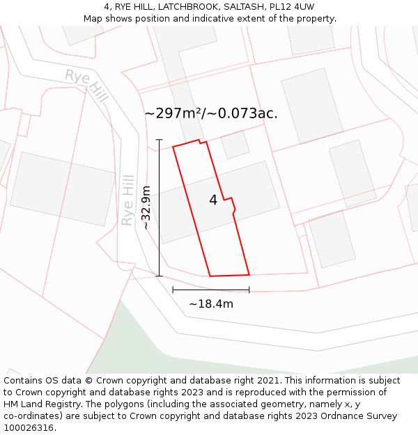 4, RYE HILL, LATCHBROOK, SALTASH, PL12 4UW: Plot and title map