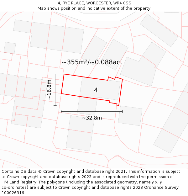 4, RYE PLACE, WORCESTER, WR4 0SS: Plot and title map