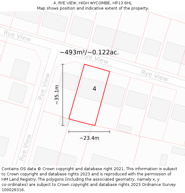 4, RYE VIEW, HIGH WYCOMBE, HP13 6HL: Plot and title map