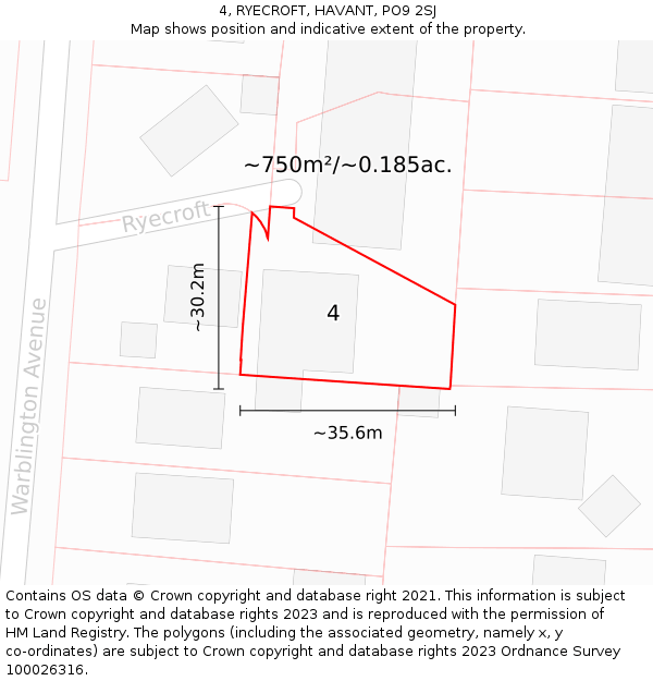 4, RYECROFT, HAVANT, PO9 2SJ: Plot and title map