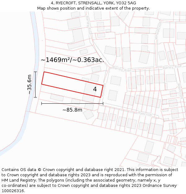 4, RYECROFT, STRENSALL, YORK, YO32 5AG: Plot and title map