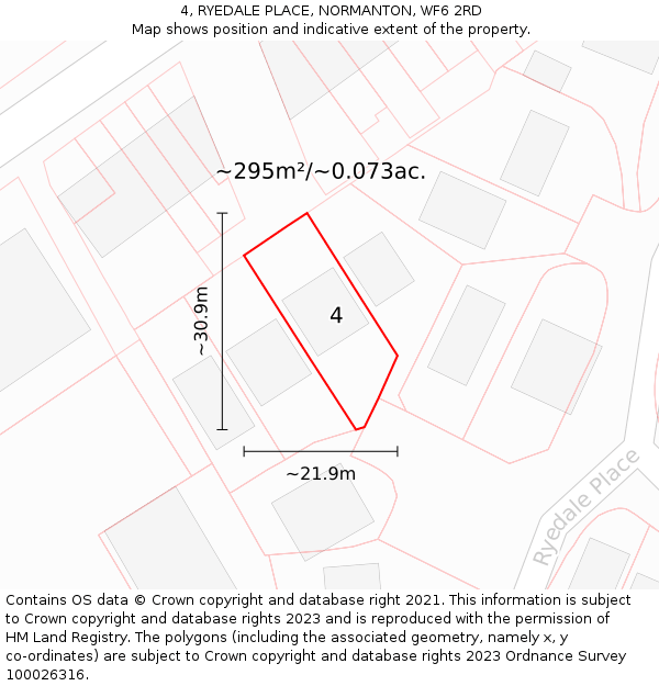 4, RYEDALE PLACE, NORMANTON, WF6 2RD: Plot and title map