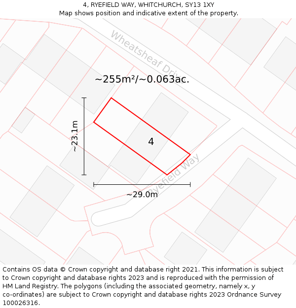 4, RYEFIELD WAY, WHITCHURCH, SY13 1XY: Plot and title map
