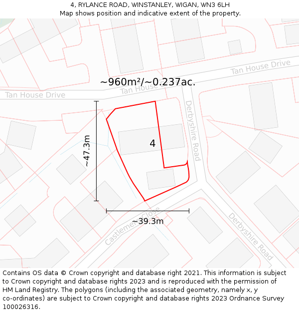 4, RYLANCE ROAD, WINSTANLEY, WIGAN, WN3 6LH: Plot and title map