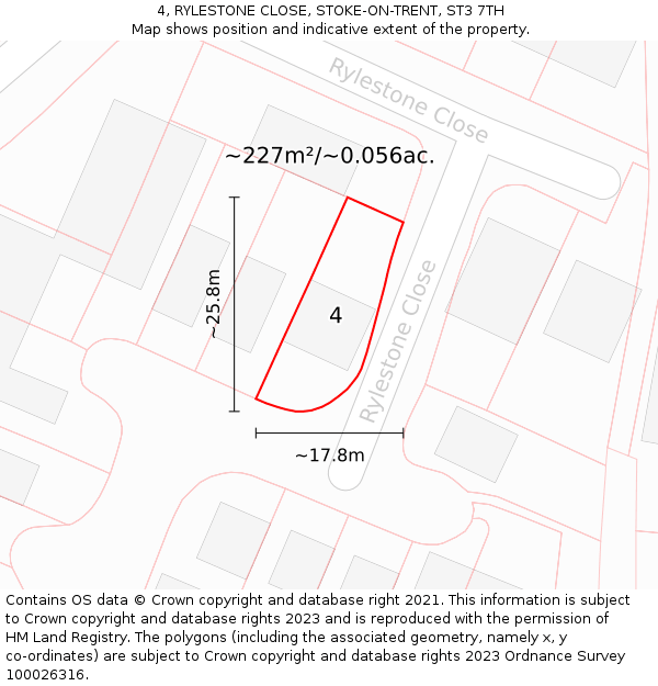 4, RYLESTONE CLOSE, STOKE-ON-TRENT, ST3 7TH: Plot and title map