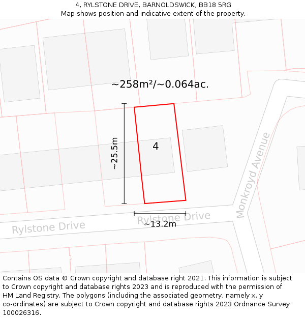 4, RYLSTONE DRIVE, BARNOLDSWICK, BB18 5RG: Plot and title map