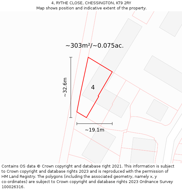 4, RYTHE CLOSE, CHESSINGTON, KT9 2RY: Plot and title map