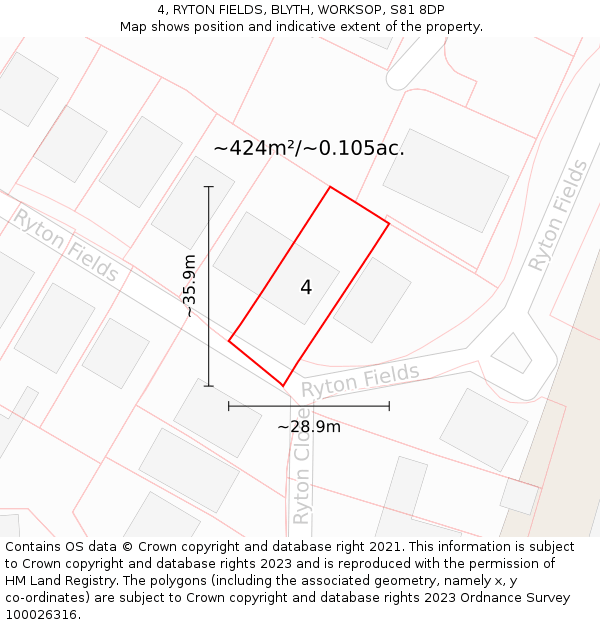 4, RYTON FIELDS, BLYTH, WORKSOP, S81 8DP: Plot and title map