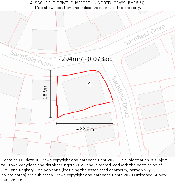 4, SACHFIELD DRIVE, CHAFFORD HUNDRED, GRAYS, RM16 6QJ: Plot and title map