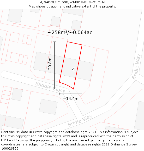 4, SADDLE CLOSE, WIMBORNE, BH21 2UN: Plot and title map
