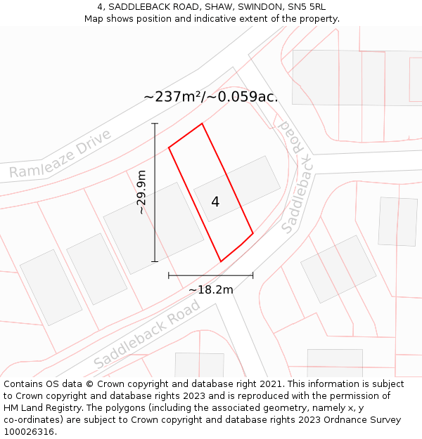 4, SADDLEBACK ROAD, SHAW, SWINDON, SN5 5RL: Plot and title map