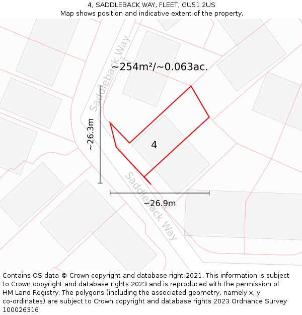 4, SADDLEBACK WAY, FLEET, GU51 2US: Plot and title map