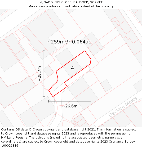 4, SADDLERS CLOSE, BALDOCK, SG7 6EF: Plot and title map