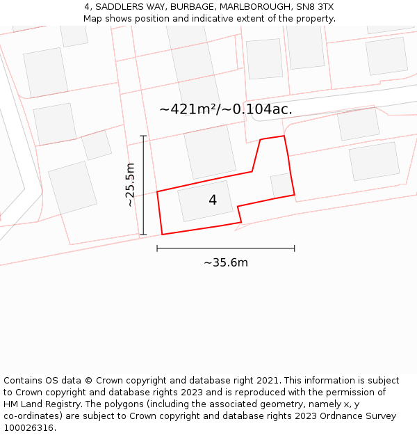 4, SADDLERS WAY, BURBAGE, MARLBOROUGH, SN8 3TX: Plot and title map
