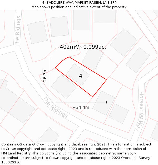 4, SADDLERS WAY, MARKET RASEN, LN8 3FP: Plot and title map