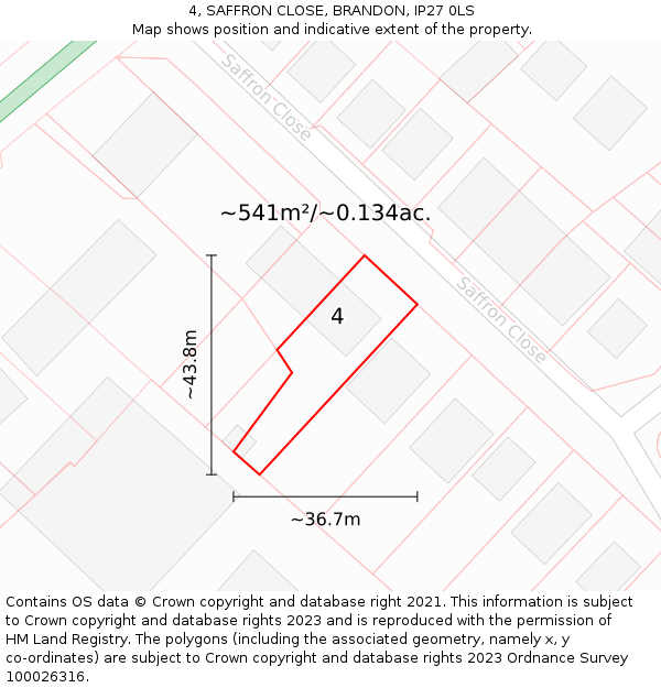 4, SAFFRON CLOSE, BRANDON, IP27 0LS: Plot and title map