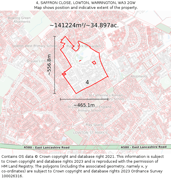 4, SAFFRON CLOSE, LOWTON, WARRINGTON, WA3 2GW: Plot and title map