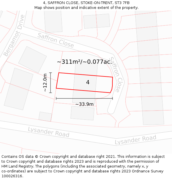 4, SAFFRON CLOSE, STOKE-ON-TRENT, ST3 7FB: Plot and title map