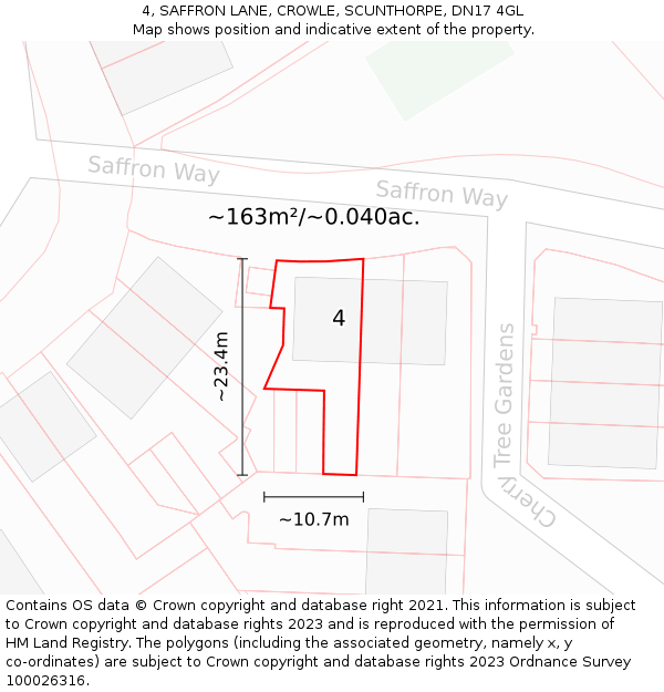 4, SAFFRON LANE, CROWLE, SCUNTHORPE, DN17 4GL: Plot and title map