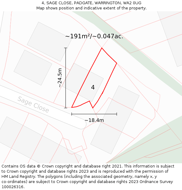 4, SAGE CLOSE, PADGATE, WARRINGTON, WA2 0UG: Plot and title map