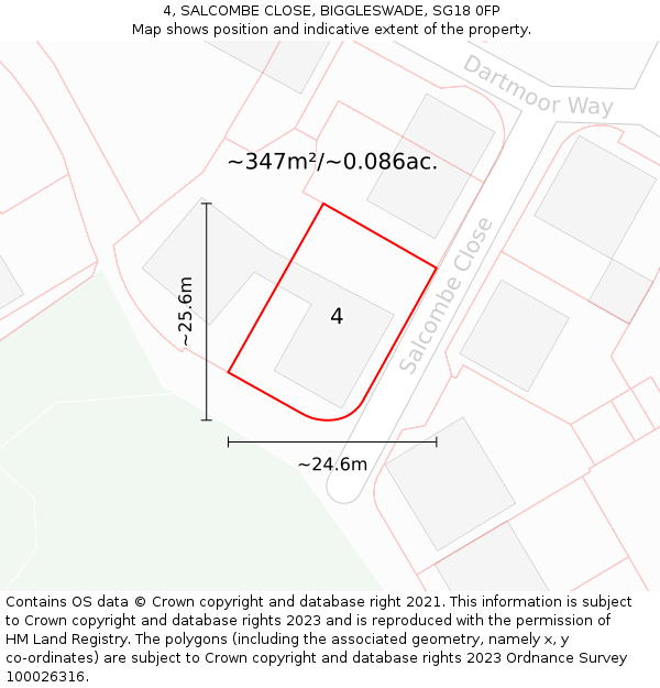 4, SALCOMBE CLOSE, BIGGLESWADE, SG18 0FP: Plot and title map