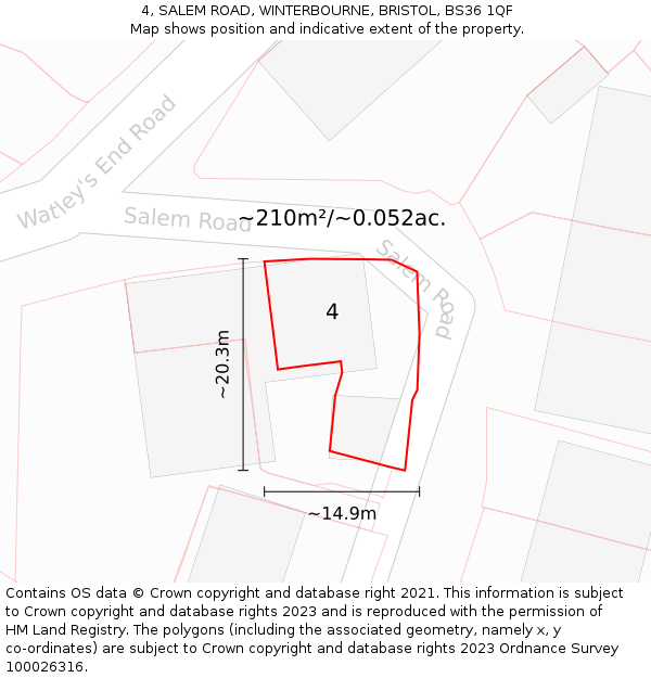 4, SALEM ROAD, WINTERBOURNE, BRISTOL, BS36 1QF: Plot and title map