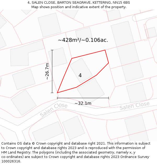 4, SALEN CLOSE, BARTON SEAGRAVE, KETTERING, NN15 6BS: Plot and title map