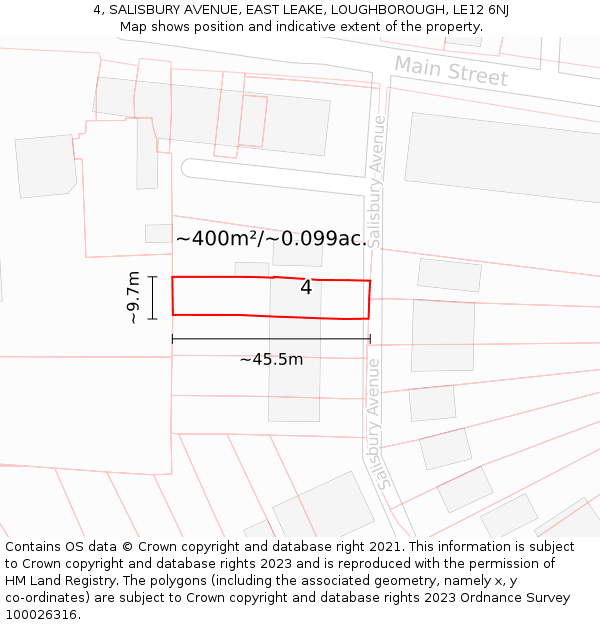 4, SALISBURY AVENUE, EAST LEAKE, LOUGHBOROUGH, LE12 6NJ: Plot and title map