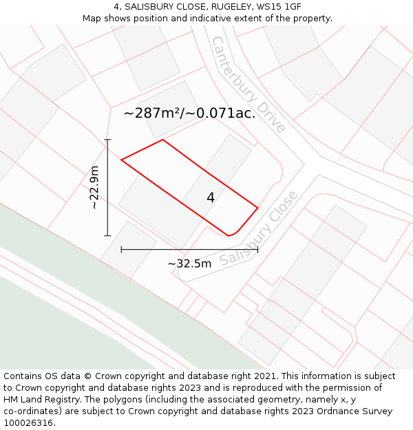 4, SALISBURY CLOSE, RUGELEY, WS15 1GF: Plot and title map
