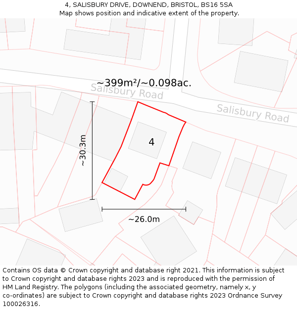 4, SALISBURY DRIVE, DOWNEND, BRISTOL, BS16 5SA: Plot and title map