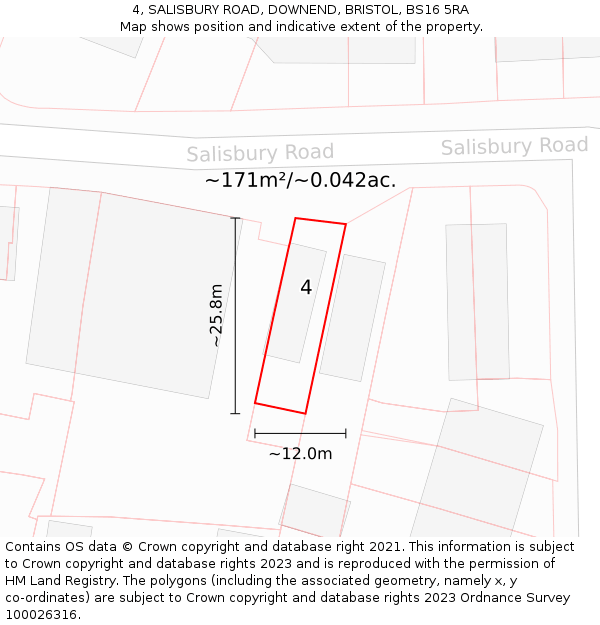 4, SALISBURY ROAD, DOWNEND, BRISTOL, BS16 5RA: Plot and title map