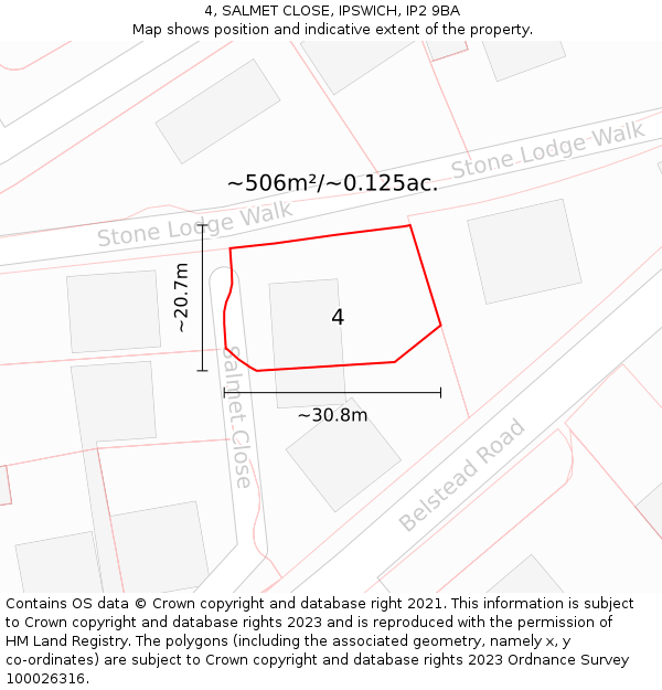 4, SALMET CLOSE, IPSWICH, IP2 9BA: Plot and title map