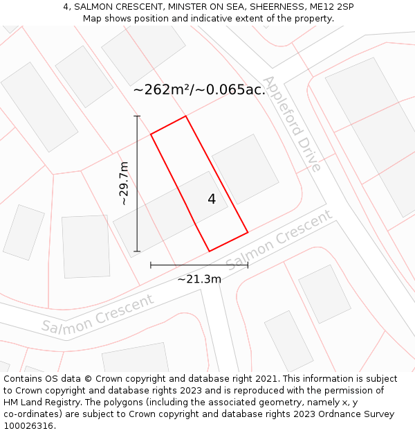 4, SALMON CRESCENT, MINSTER ON SEA, SHEERNESS, ME12 2SP: Plot and title map