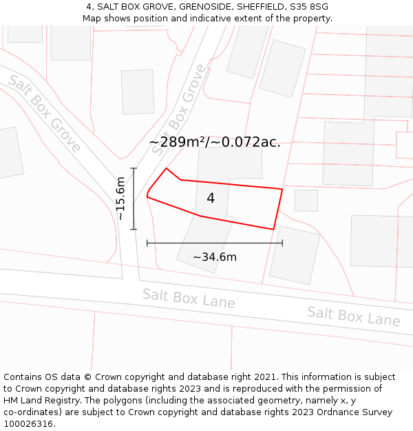 4, SALT BOX GROVE, GRENOSIDE, SHEFFIELD, S35 8SG: Plot and title map