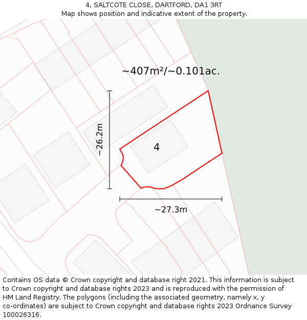 4, SALTCOTE CLOSE, DARTFORD, DA1 3RT: Plot and title map