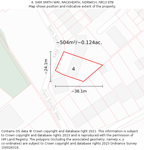 4, SAM SMITH WAY, RACKHEATH, NORWICH, NR13 6TB: Plot and title map