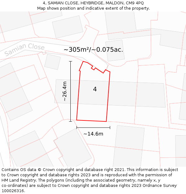 4, SAMIAN CLOSE, HEYBRIDGE, MALDON, CM9 4PQ: Plot and title map